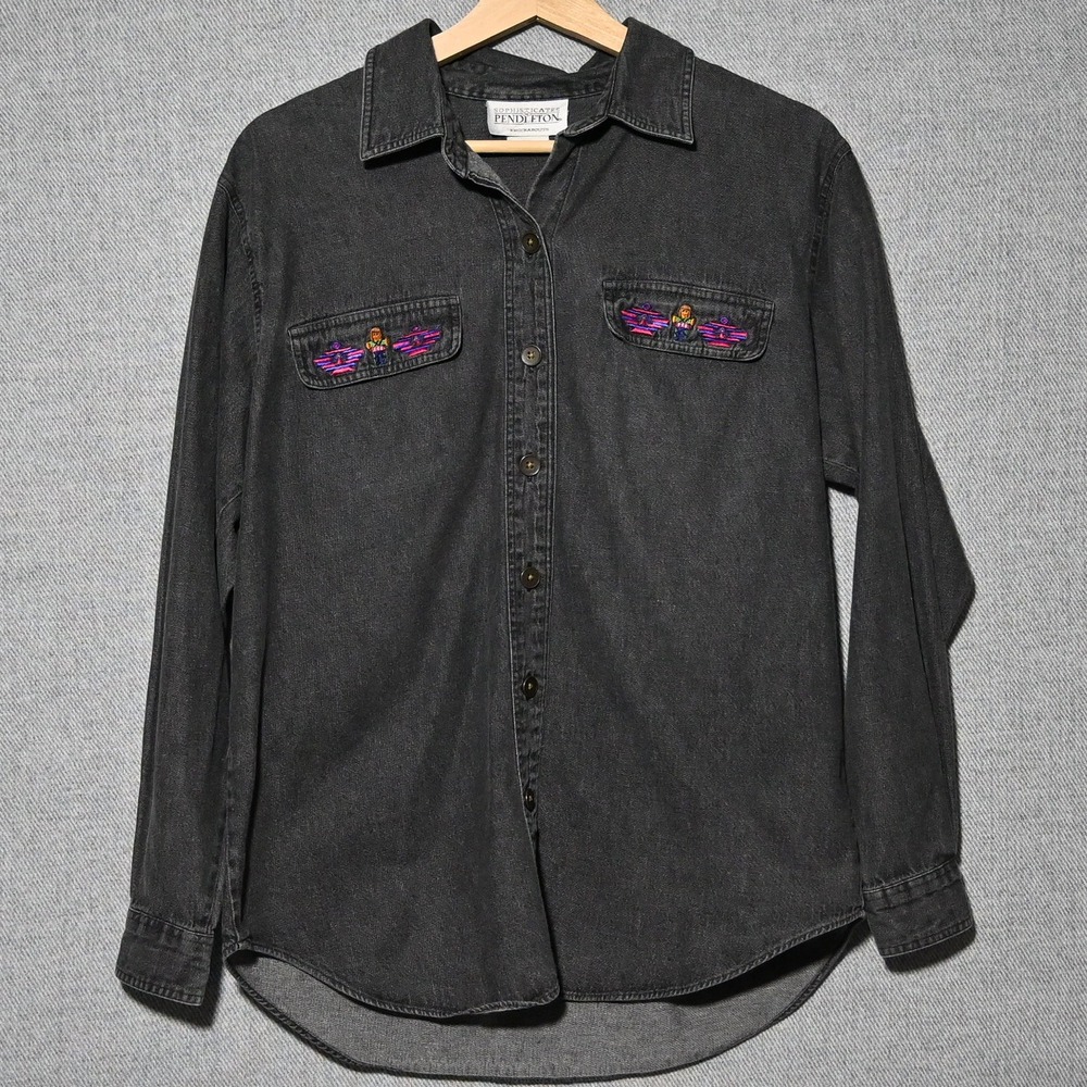 Pendleton Denim Shirt Womens Southwest Embroidered USA Size 6 Black